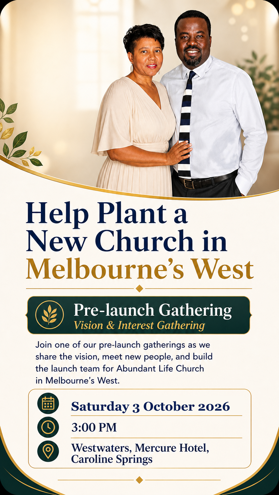Invitation card for Abundant Life Church pre-launch Vision and Interest Gathering