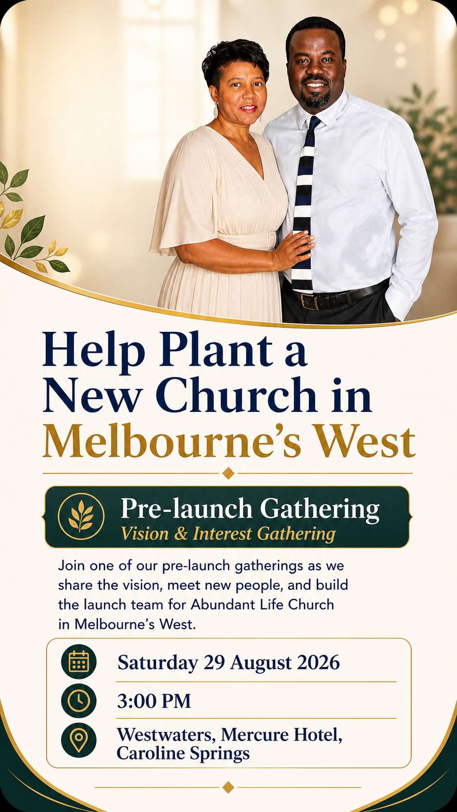 Invitation card for Abundant Life Church pre-launch Vision and Interest Gathering